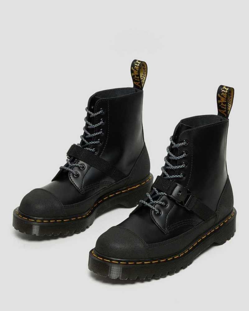 Dr Martens 1460 Bex Tech Leather Lace Up Boots Made In England Black | 27601SFYK