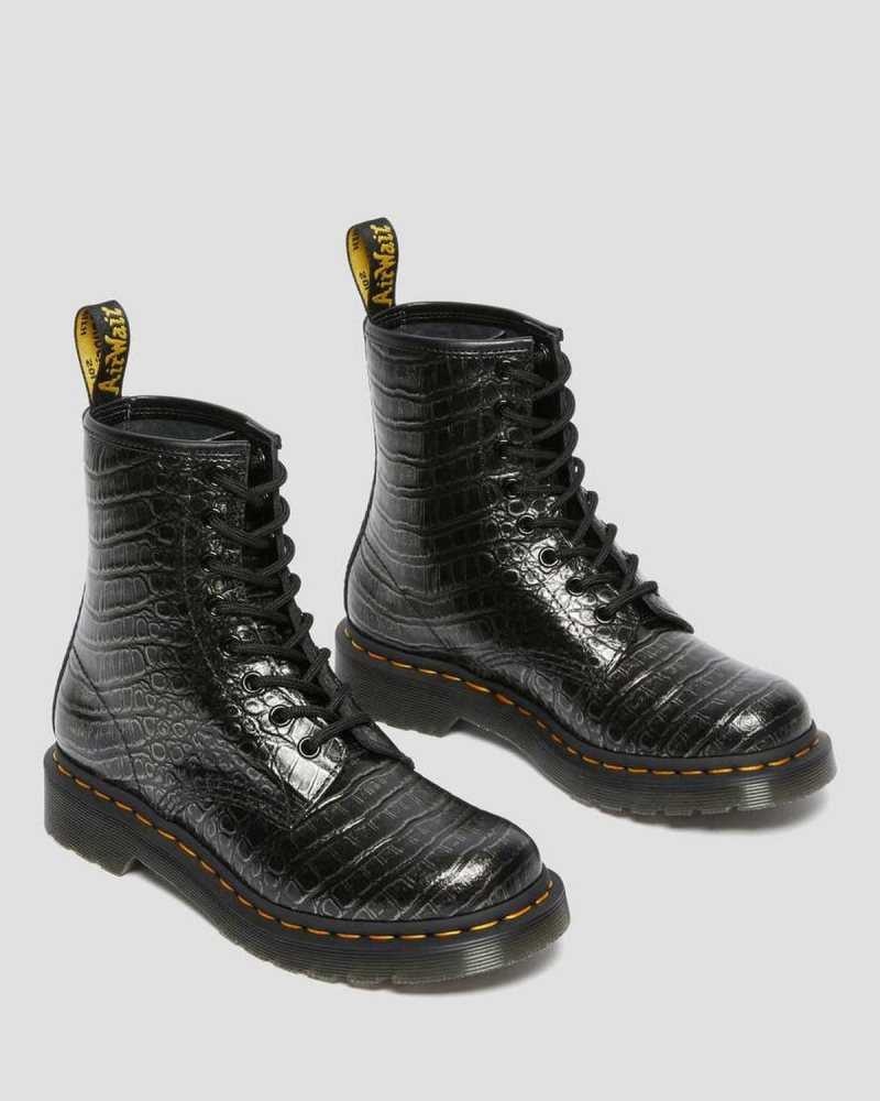 Dr Martens 1460 Croc Emboss Leather Lace Up Boots Boots Grey | 36478YHLJ