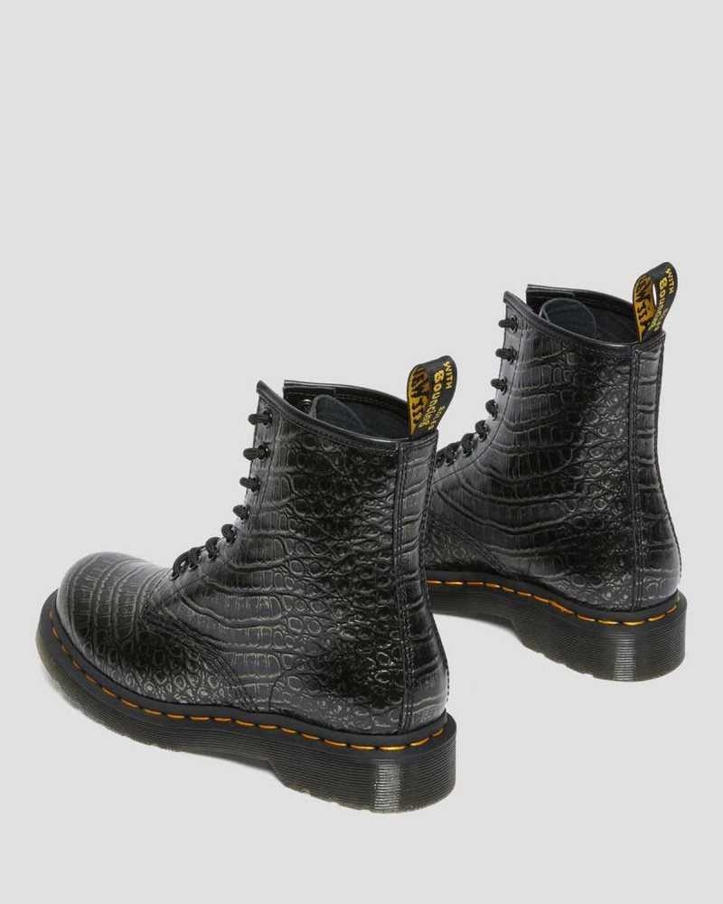 Dr Martens 1460 Croc Emboss Leather Lace Up Boots Boots Grey | 36478YHLJ