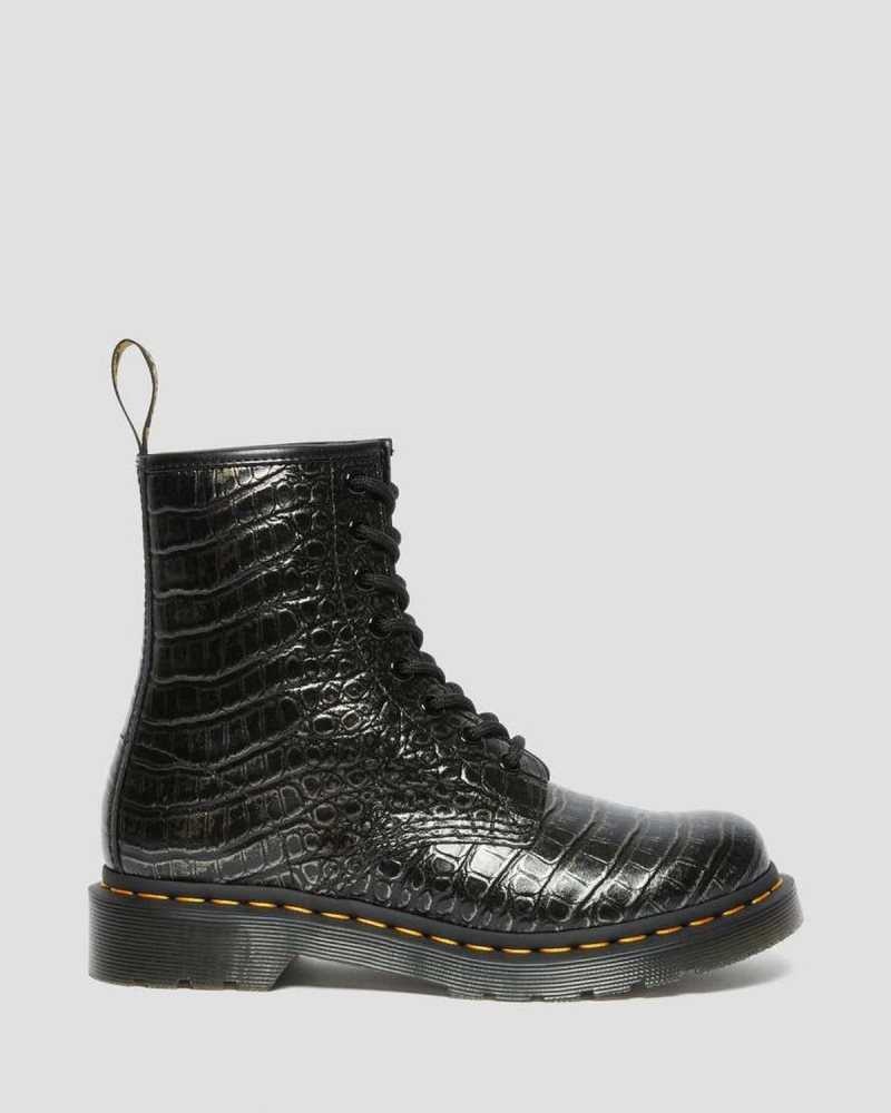 Dr Martens 1460 Croc Emboss Leather Lace Up Boots Boots Grey | 36478YHLJ