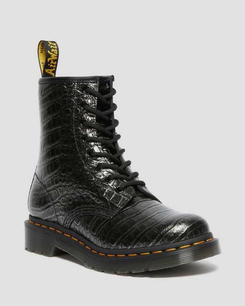 Dr Martens 1460 Croc Emboss Leather Lace Up Boots Boots Grey | 36478YHLJ