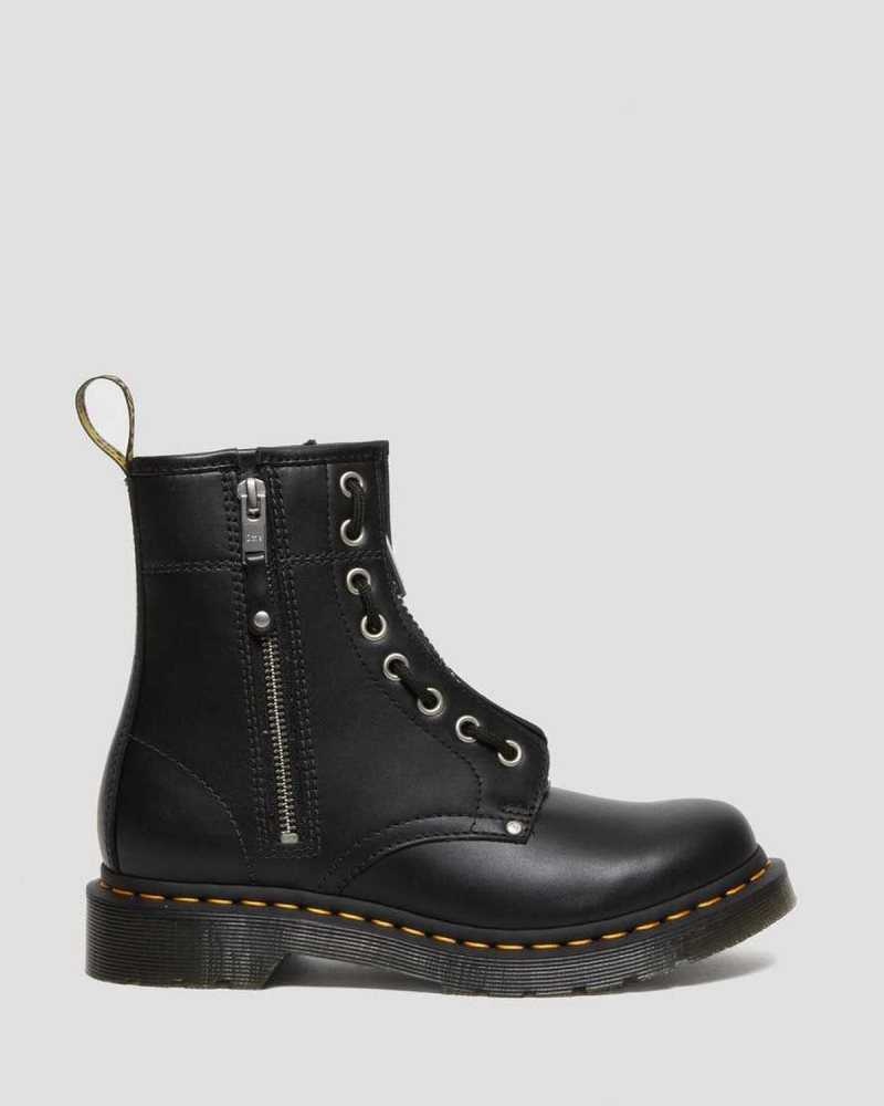 Dr Martens 1460 Double Zip Leather Lace Up Boots Ankle Boots Black | 39782RYSI