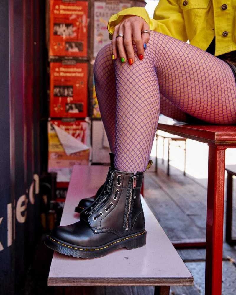 Dr Martens 1460 Double Zip Leather Lace Up Boots Boots Black | 32150LVDJ