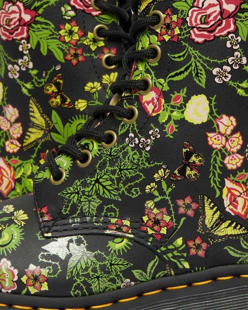 Dr Martens 1460 Floral Bloom Leather Lace Up Boots Boots Black | 15327JYMC