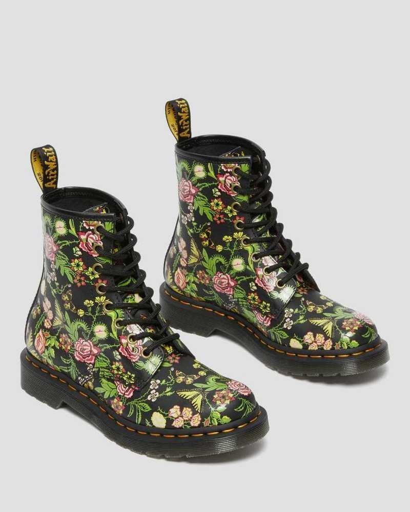 Dr Martens 1460 Floral Bloom Leather Lace Up Boots Boots Black | 15327JYMC