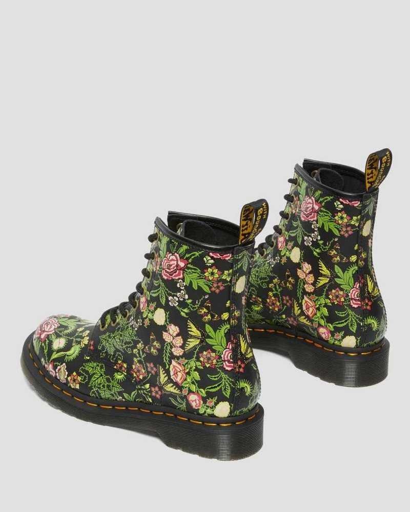 Dr Martens 1460 Floral Bloom Leather Lace Up Boots Boots Black | 15327JYMC