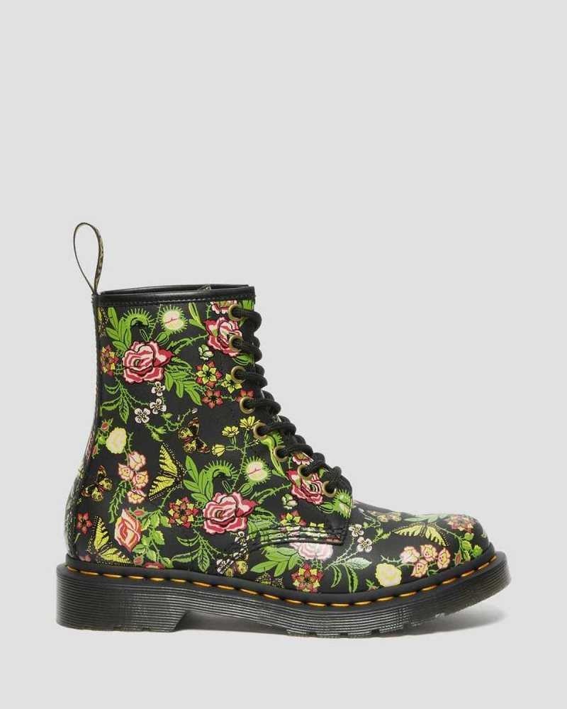 Dr Martens 1460 Floral Bloom Leather Lace Up Boots Boots Black | 15327JYMC