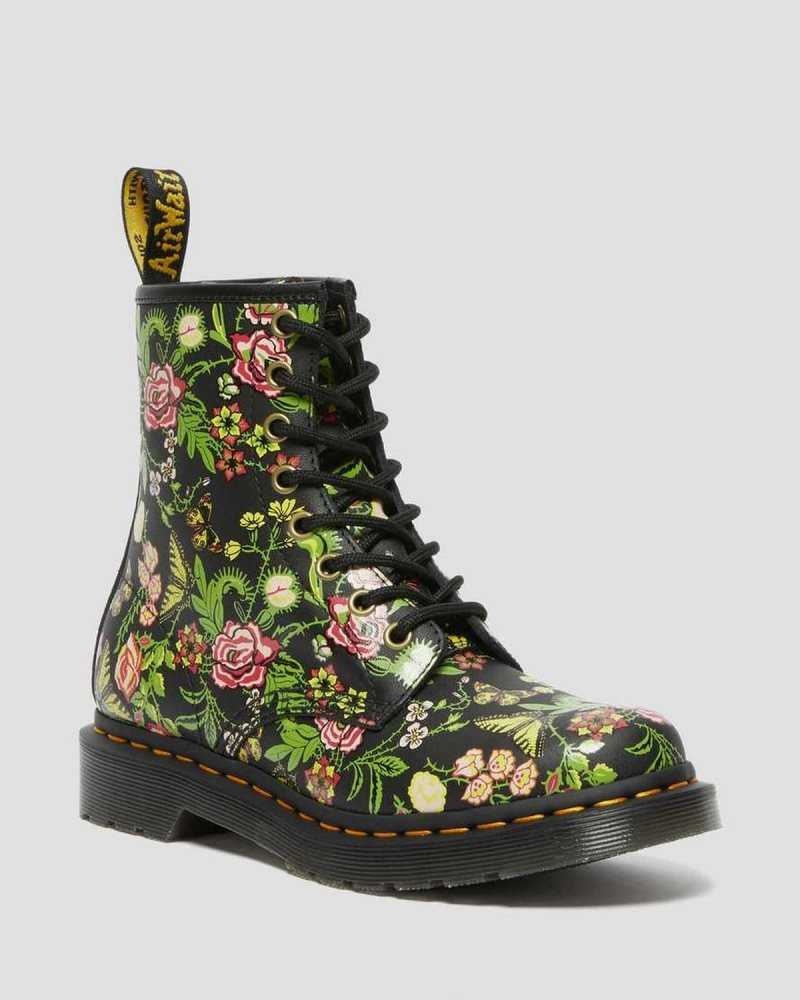 Dr Martens 1460 Floral Bloom Leather Lace Up Boots Boots Black | 15327JYMC