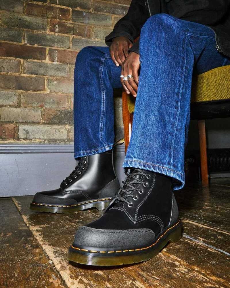 Dr Martens 1460 Guard Panel Leather Lace Up Boots Boots Black | 15068ABNY