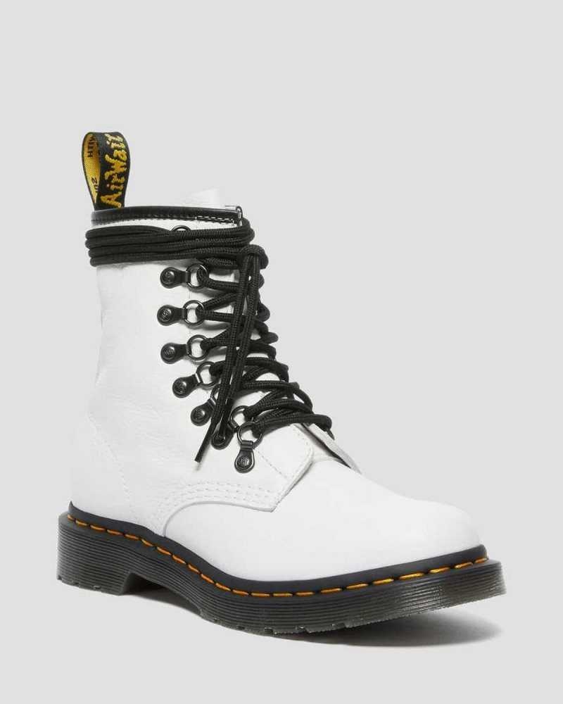 Dr Martens 1460 Laced Virginia Leather Lace Up Boots Boots White | 82967VAKU