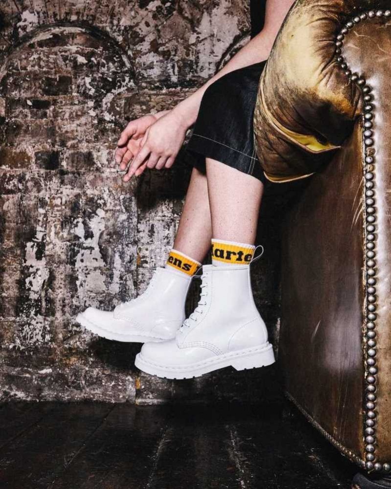 Dr Martens 1460 Mono Patent Leather Lace Up Boots Originals Shoes White | 57046AICL