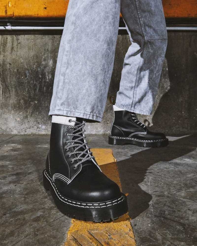 Dr Martens 1460 Pascal Bex Leather Contrast Lace Up Boots Platform Boots Black / White | 13072OSGX