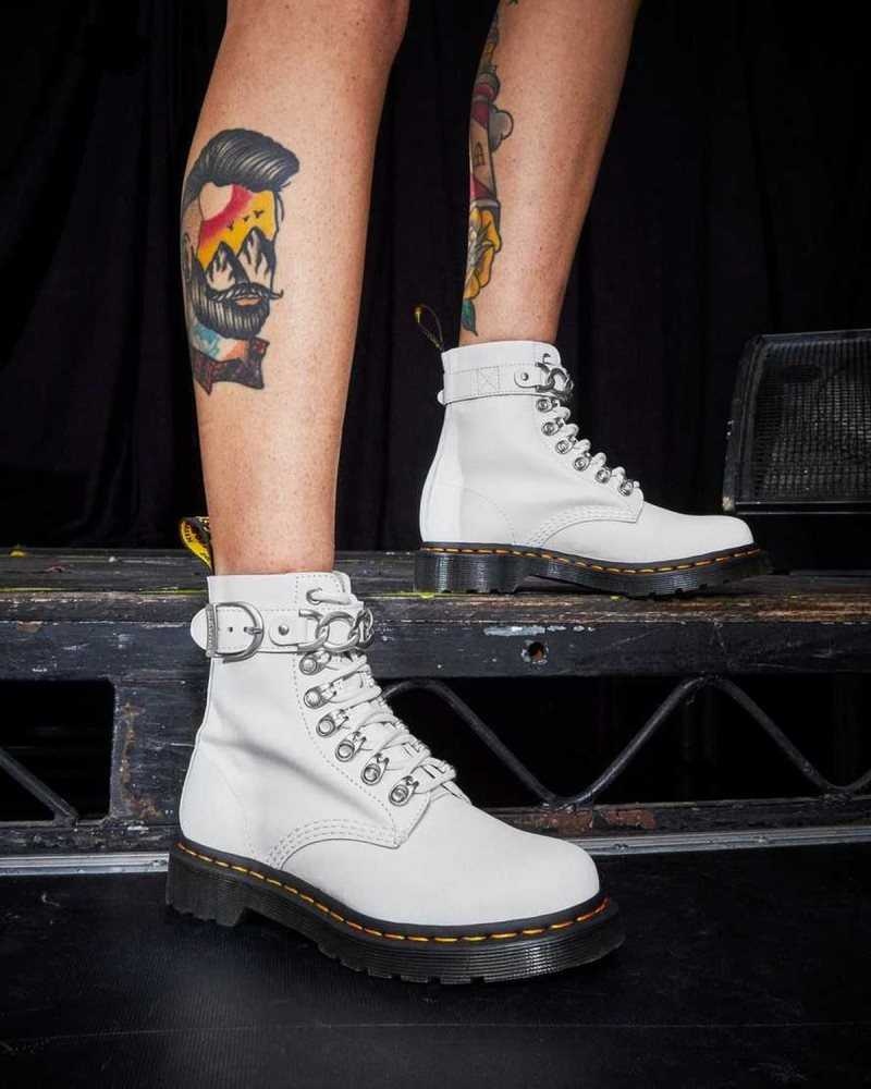 Dr Martens 1460 Pascal Chain Leather Lace Up Boots Boots White | 19347UXBJ