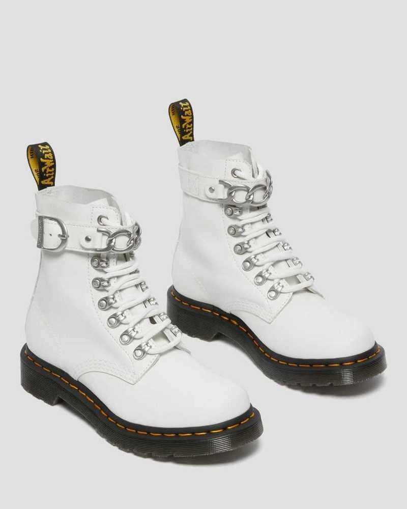 Dr Martens 1460 Pascal Chain Leather Lace Up Boots Boots White | 19347UXBJ