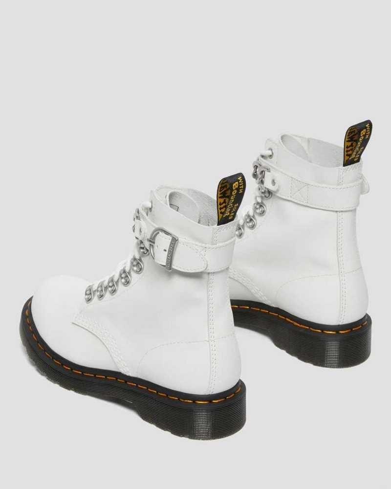 Dr Martens 1460 Pascal Chain Leather Lace Up Boots Boots White | 19347UXBJ