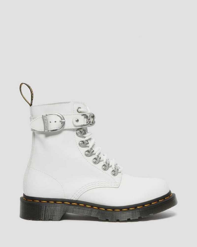 Dr Martens 1460 Pascal Chain Leather Lace Up Boots Boots White | 19347UXBJ