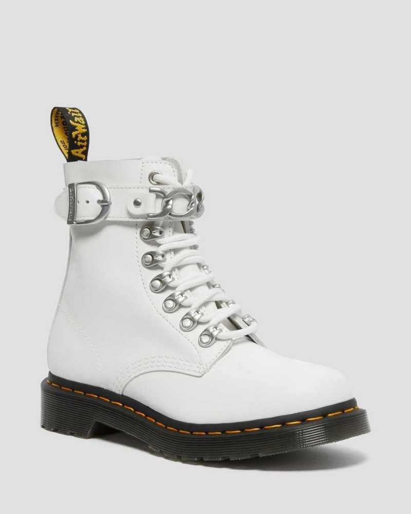 Dr Martens 1460 Pascal Chain Leather Lace Up Boots Boots White | 19347UXBJ