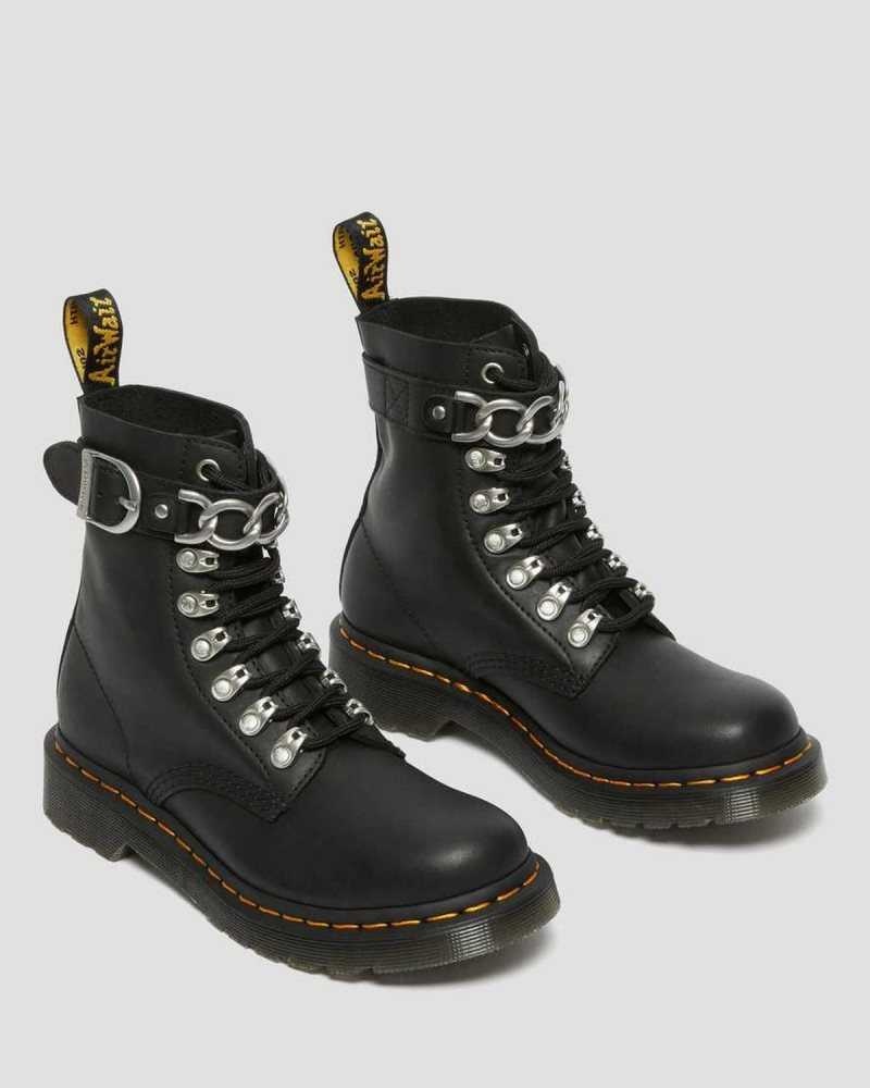 Dr Martens 1460 Pascal Chain Leather Lace Up Boots Boots Black | 95640LAYT