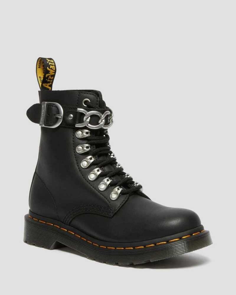 Dr Martens 1460 Pascal Chain Leather Lace Up Boots Boots Black | 95640LAYT