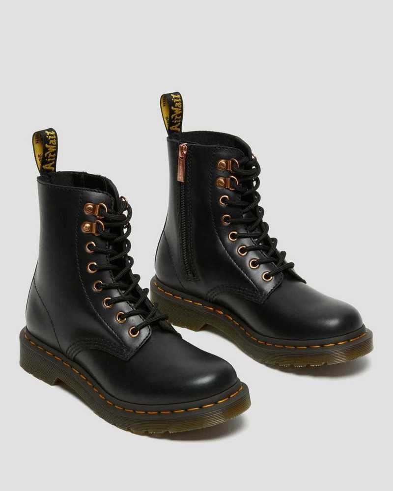 Dr Martens 1460 Pascal Rose Gold Hardware Leather Lace Up Boots Boots Black | 63415JBFL