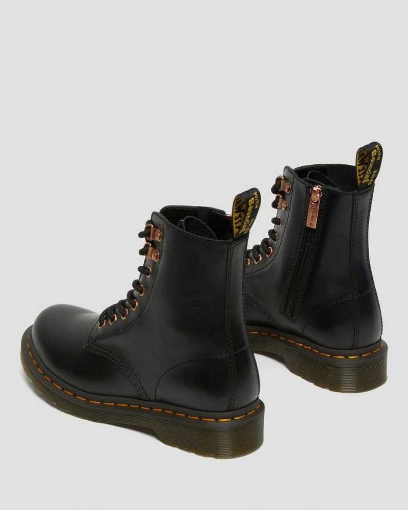 Dr Martens 1460 Pascal Rose Gold Hardware Leather Lace Up Boots Boots Black | 63415JBFL