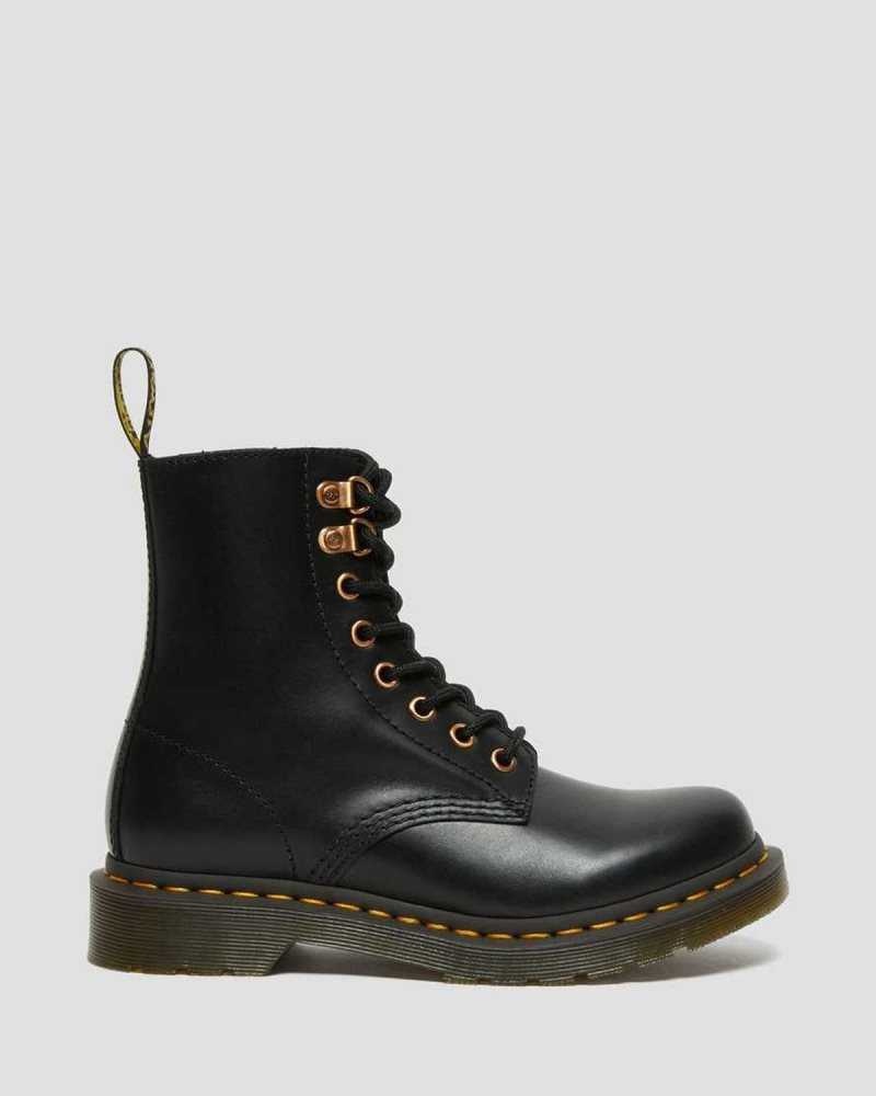 Dr Martens 1460 Pascal Rose Gold Hardware Leather Lace Up Boots Boots Black | 63415JBFL