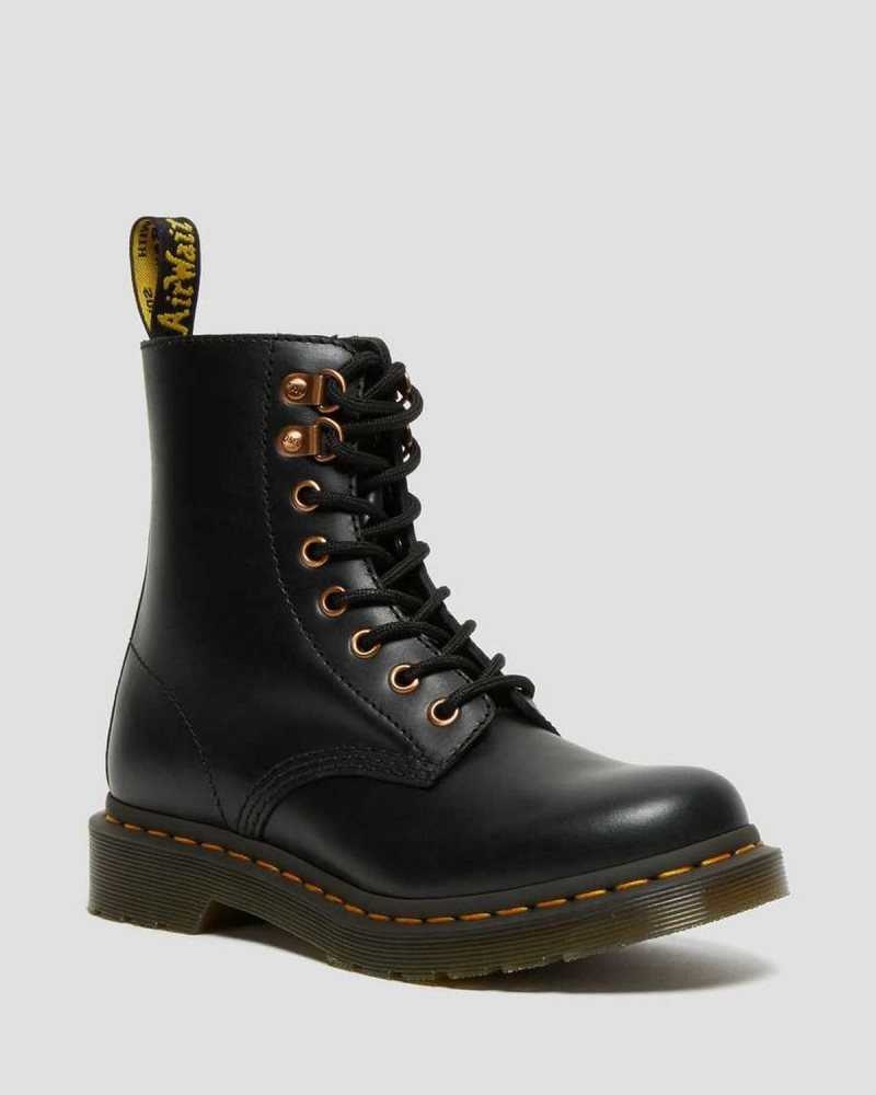 Dr Martens 1460 Pascal Rose Gold Hardware Leather Lace Up Boots Boots Black | 63415JBFL