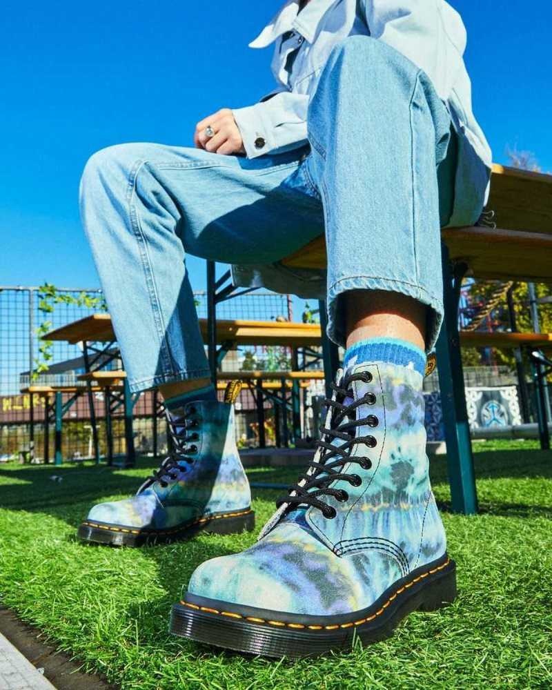 Dr Martens 1460 Pascal Tie Dye Leather Lace Up Boots Ankle Boots Blue | 09765OBCI