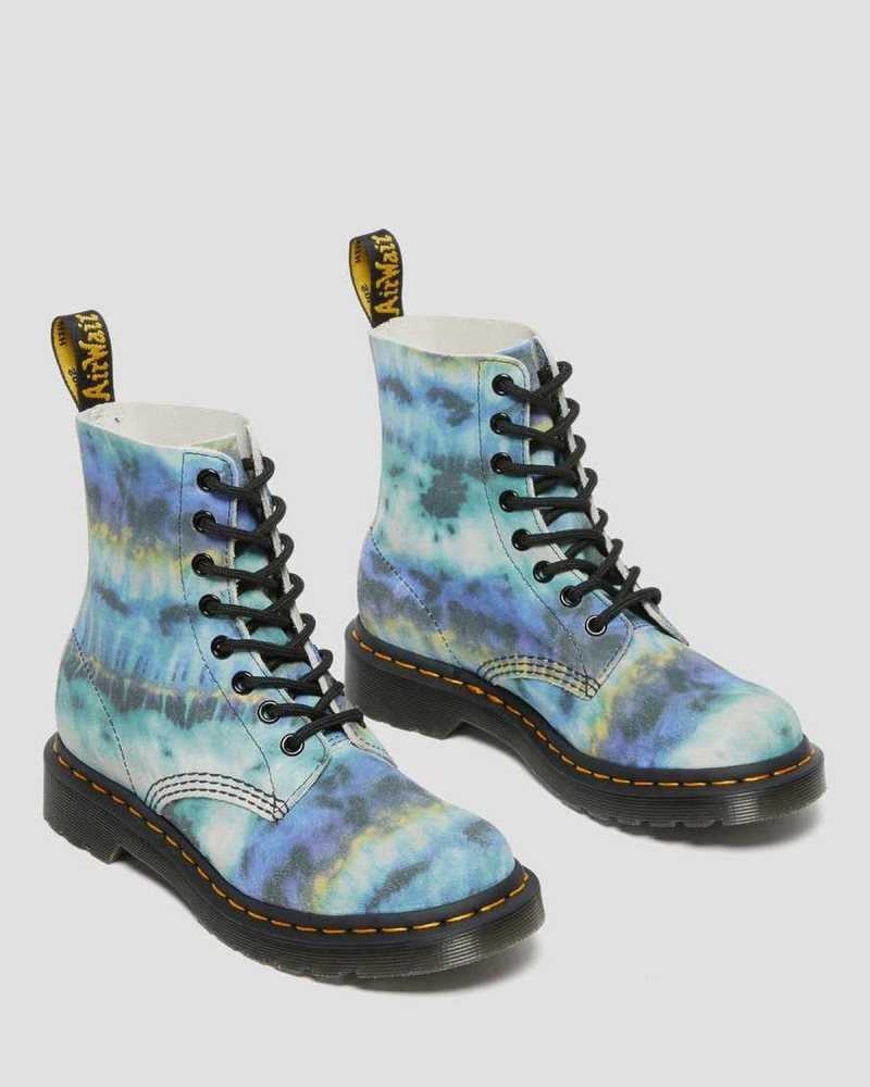 Dr Martens 1460 Pascal Tie Dye Leather Lace Up Boots Ankle Boots Blue | 09765OBCI