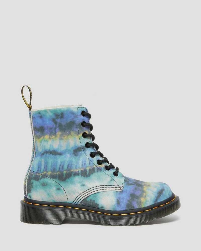 Dr Martens 1460 Pascal Tie Dye Leather Lace Up Boots Ankle Boots Blue | 09765OBCI