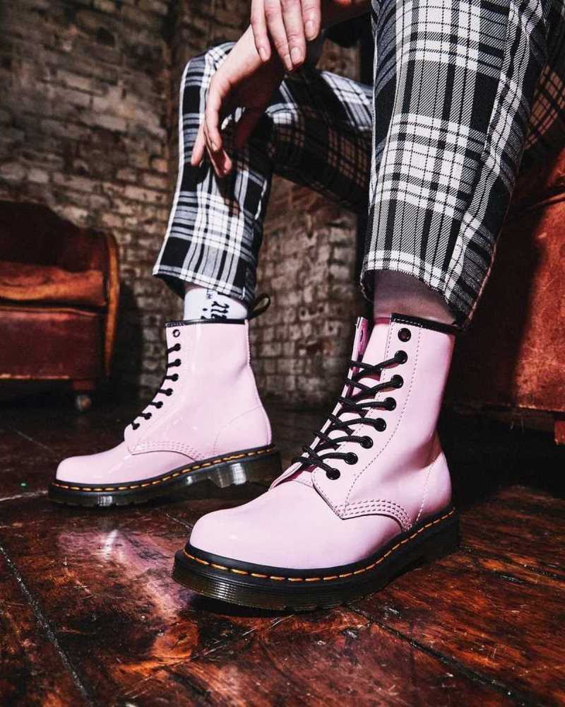 Dr Martens 1460 Patent Leather Lace Up Boots Ankle Boots Pink | 57019ZQDF