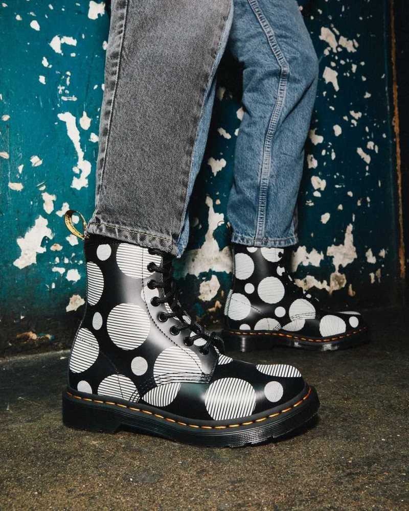 Dr Martens 1460 Polka Dot Smooth Leather Lace Up Boots Boots Black | 28405JTIA