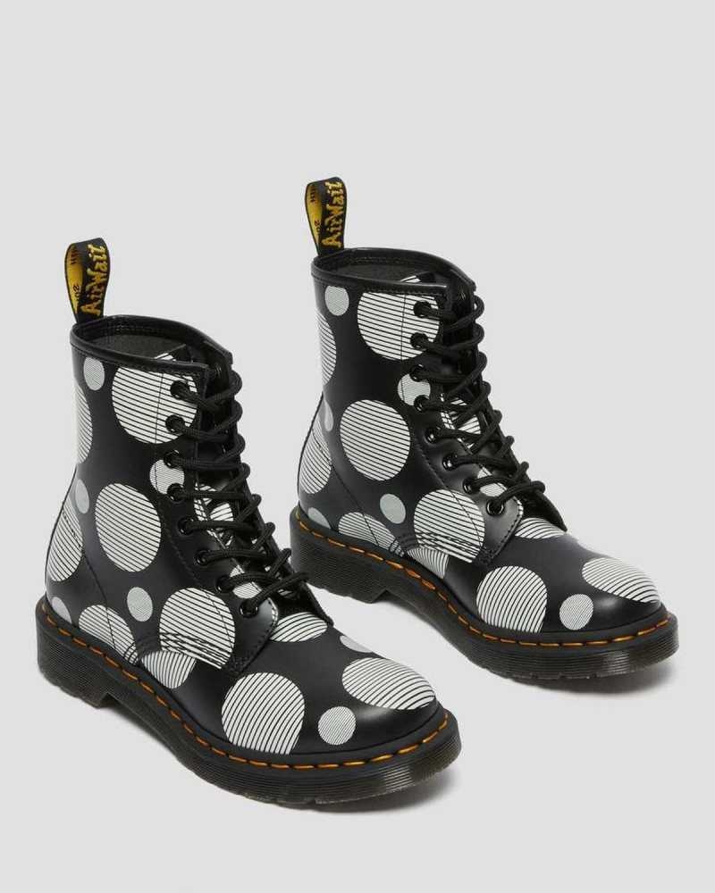 Dr Martens 1460 Polka Dot Smooth Leather Lace Up Boots Boots Black | 28405JTIA