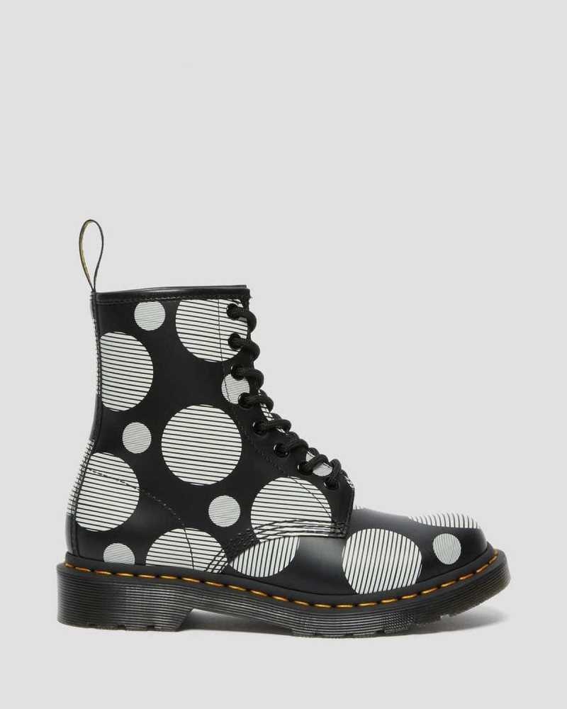 Dr Martens 1460 Polka Dot Smooth Leather Lace Up Boots Boots Black | 28405JTIA