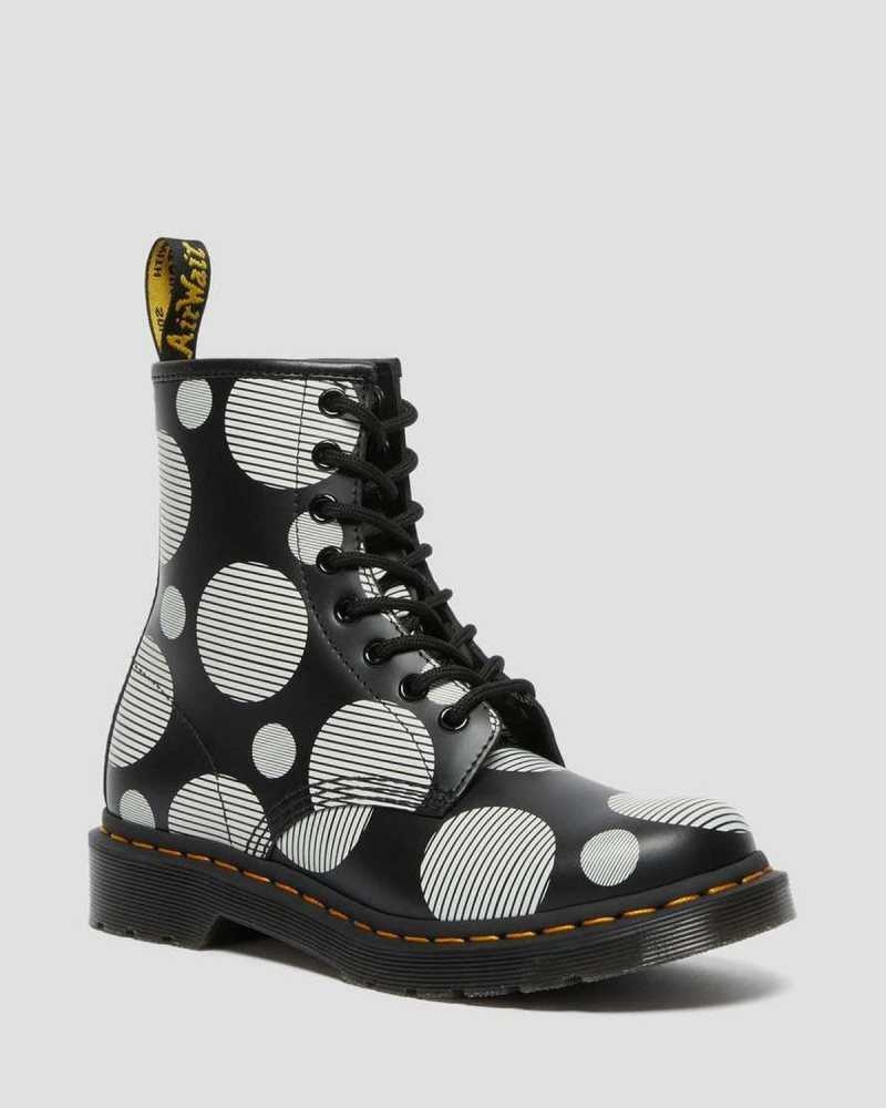 Dr Martens 1460 Polka Dot Smooth Leather Lace Up Boots Boots Black | 28405JTIA