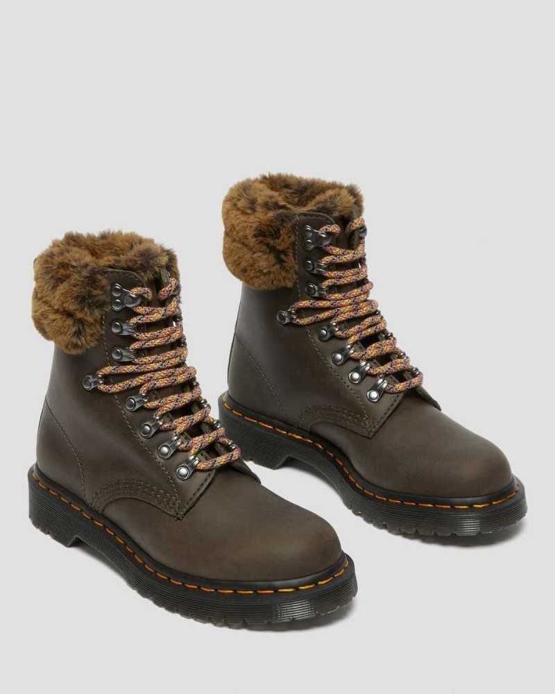 Dr Martens 1460 Serena Collar Faux Fur Lined Lace Up Boots Winter Boots Grey | 21480YILD