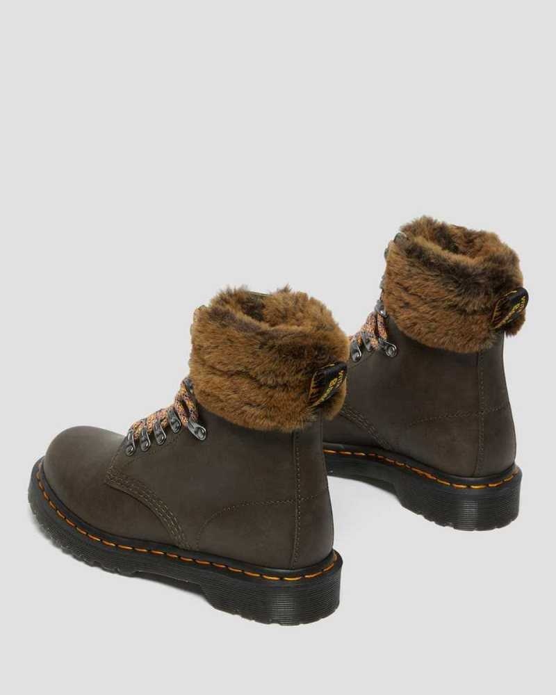 Dr Martens 1460 Serena Collar Faux Fur Lined Lace Up Boots Winter Boots Grey | 21480YILD