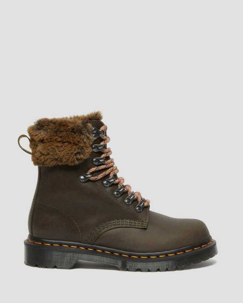 Dr Martens 1460 Serena Collar Faux Fur Lined Lace Up Boots Winter Boots Grey | 21480YILD