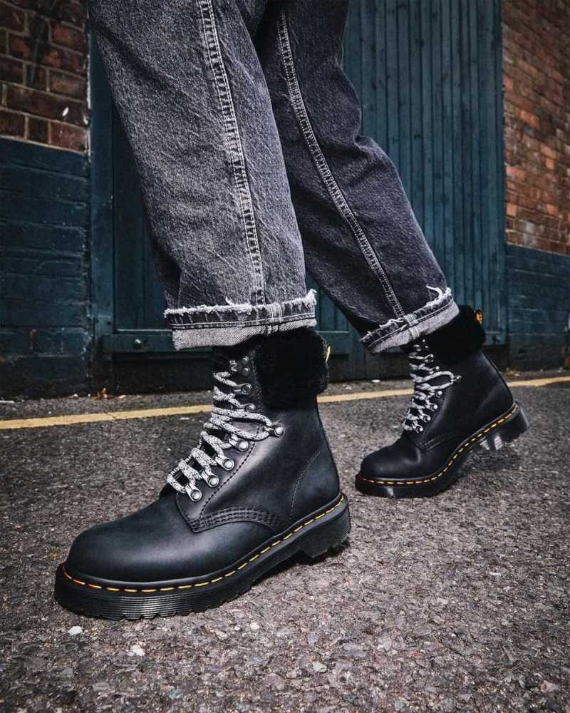 Dr Martens 1460 Serena Collar Faux Fur Lined Lace Up Boots Winter Boots Black | 01465BKLQ