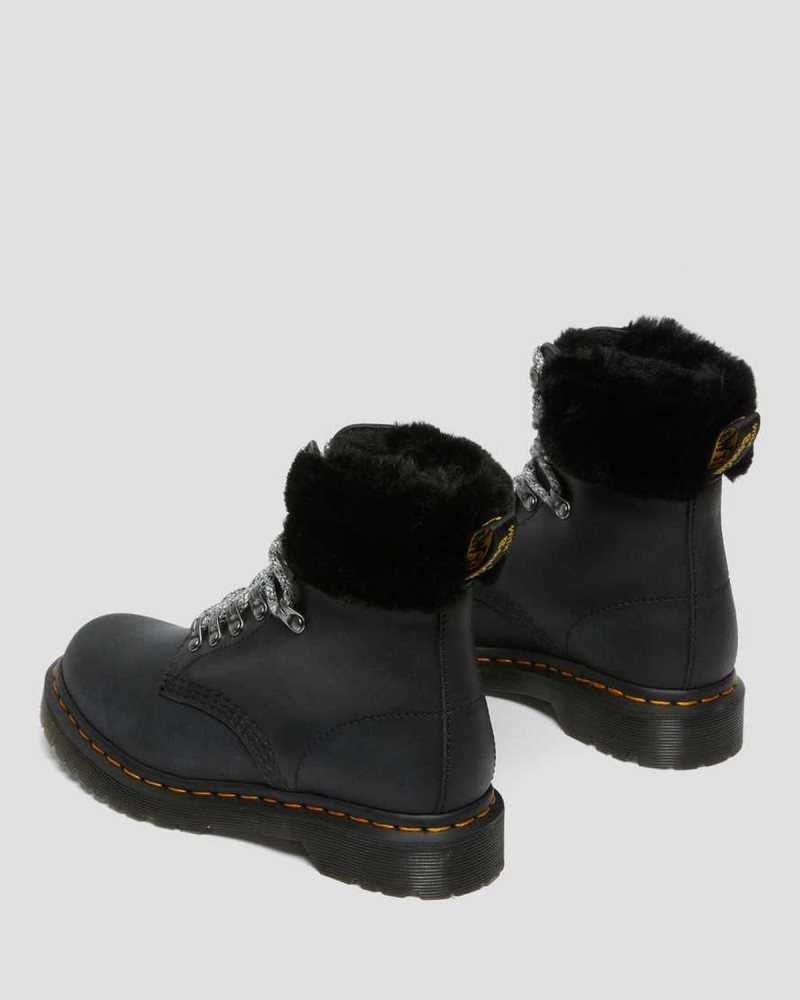 Dr Martens 1460 Serena Collar Faux Fur Lined Lace Up Boots Winter Boots Black | 01465BKLQ