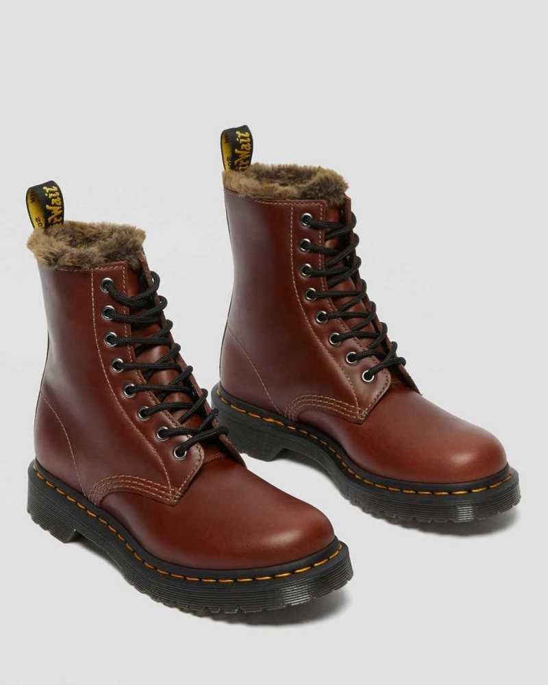 Dr Martens 1460 Serena Faux Fur Lined Lace Up Boots Winter Boots Brown | 90563DMAK