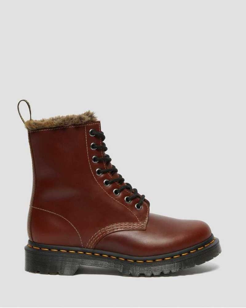 Dr Martens 1460 Serena Faux Fur Lined Lace Up Boots Winter Boots Brown | 90563DMAK