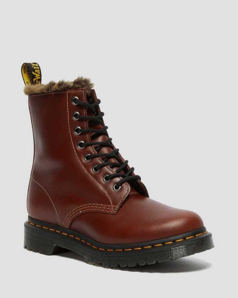 Dr Martens 1460 Serena Faux Fur Lined Lace Up Boots Winter Boots Brown | 90563DMAK