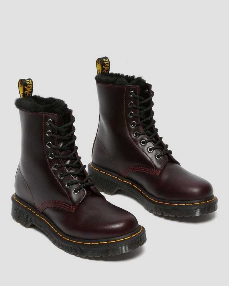 Dr Martens 1460 Serena Faux Fur Lined Lace Up Boots Winter Boots Burgundy | 09631ETNO