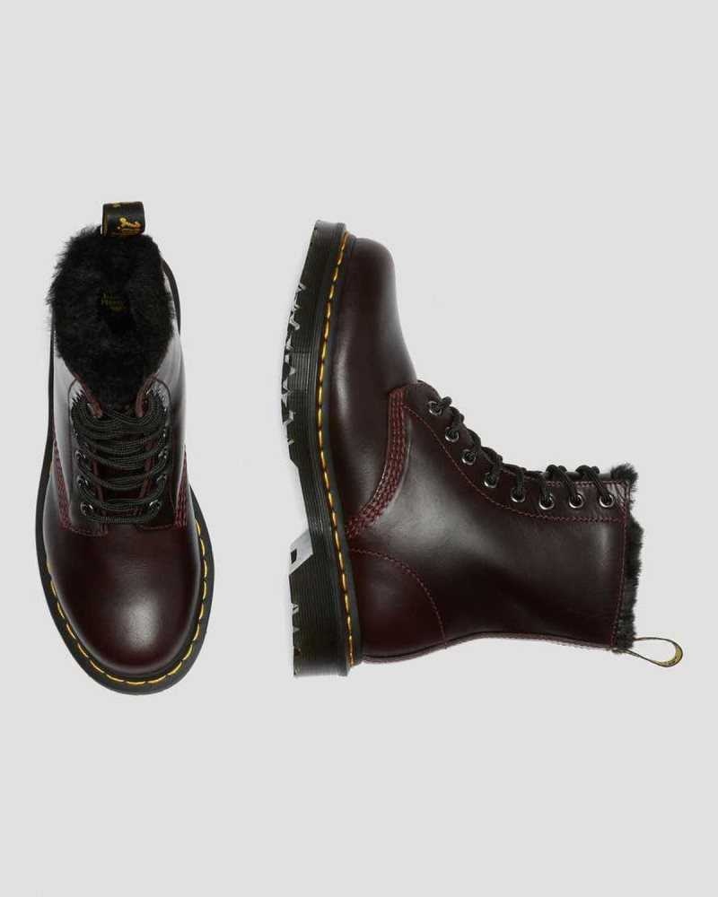 Dr Martens 1460 Serena Faux Fur Lined Lace Up Boots Winter Boots Burgundy | 09631ETNO