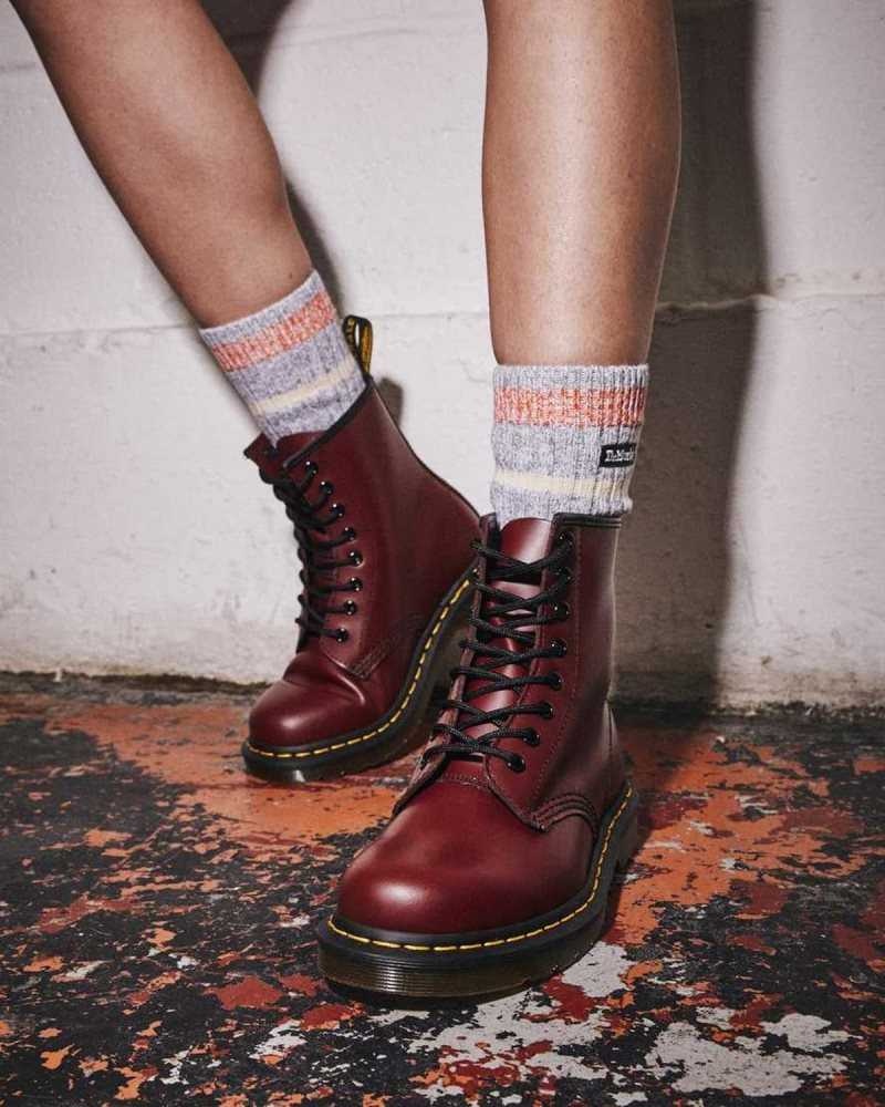 Dr Martens 1460 Smooth Leather Lace Up Boots Boots Pink Red | 96251QZGU