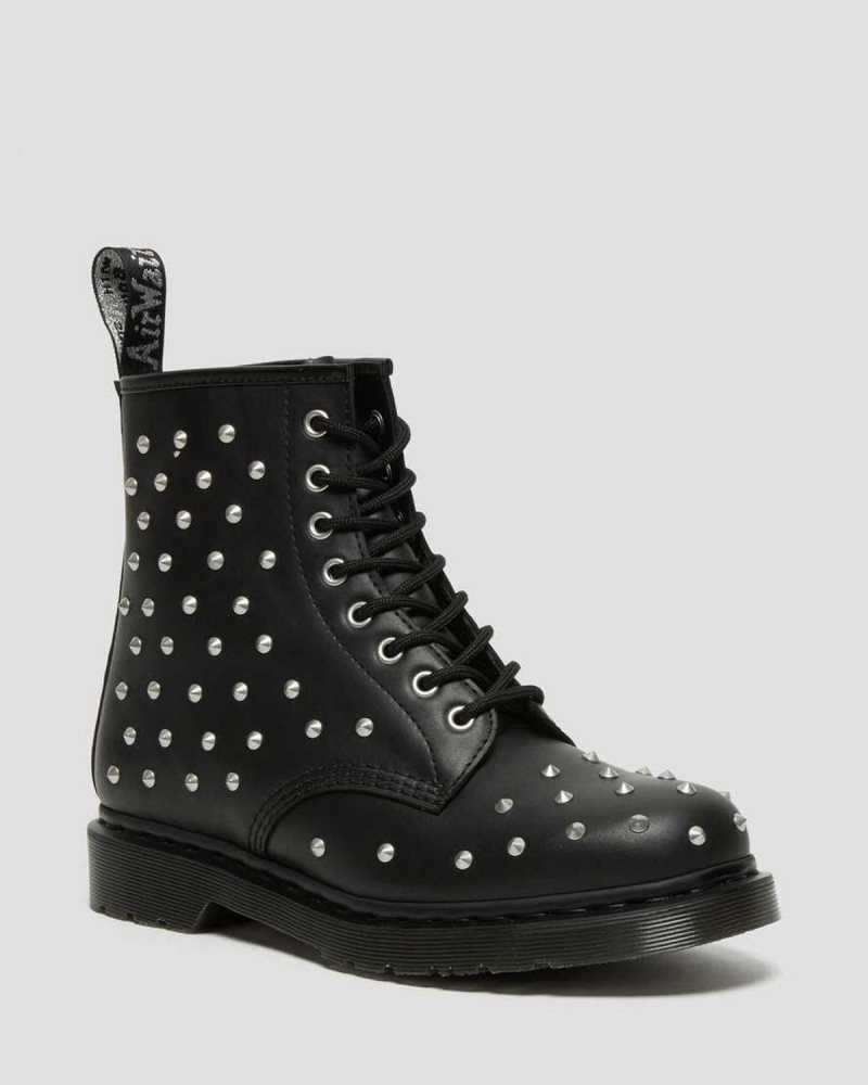 Dr Martens 1460 Stud Wanama Leather Lace Up Boots Ankle Boots Black | 89640SJMO