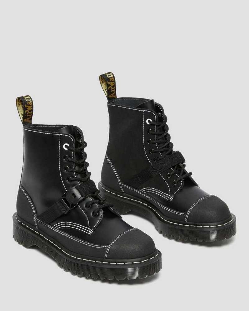 Dr Martens 1460 Tech Leather Lace Up Boots Made In England Black | 10476CNZJ