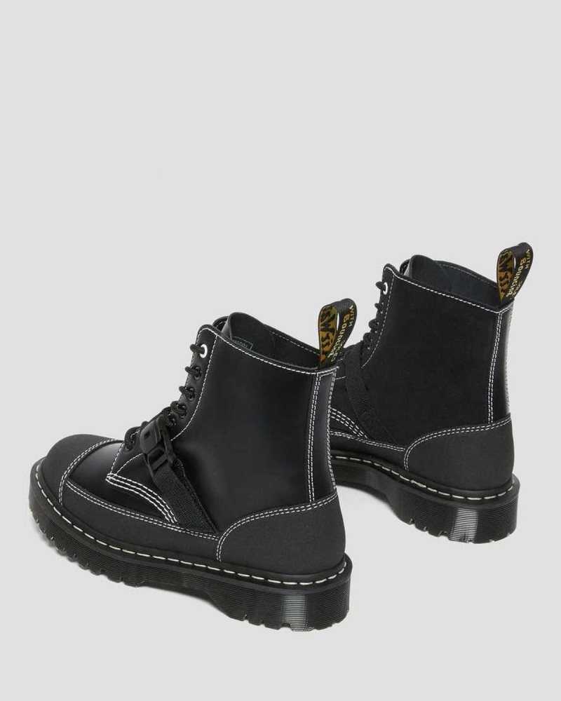 Dr Martens 1460 Tech Leather Lace Up Boots Made In England Black | 10476CNZJ