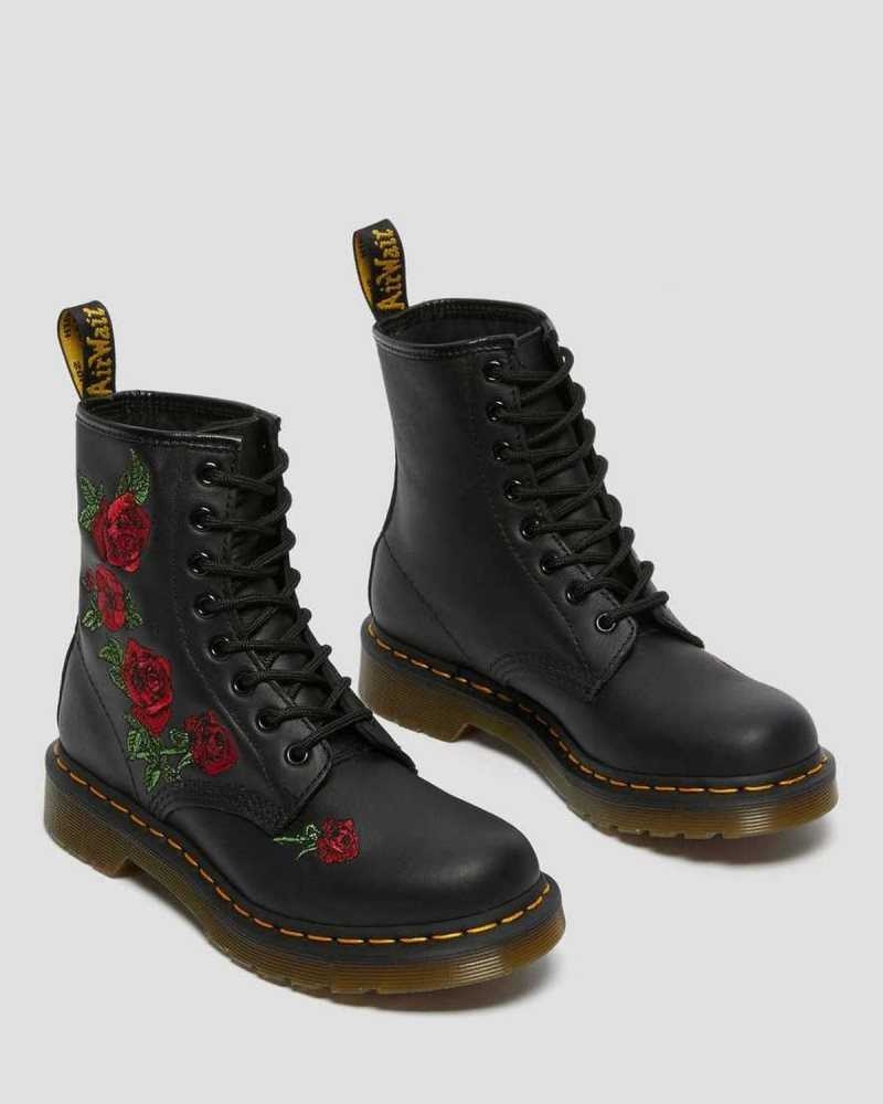 Dr Martens 1460 Vonda Floral Leather Lace Up Boots Ankle Boots Black | 17569JSPI